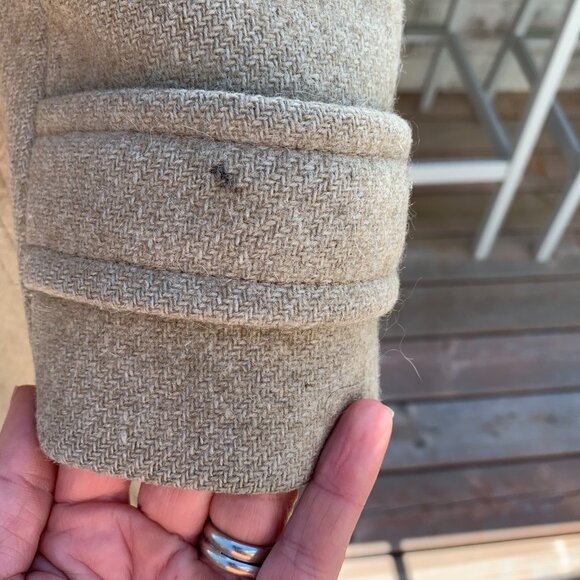 Vintage 50s 60s Union Made Oatmeal Wool Fur Trim Collar Long Belted Overcoat - Picture 15 of 16